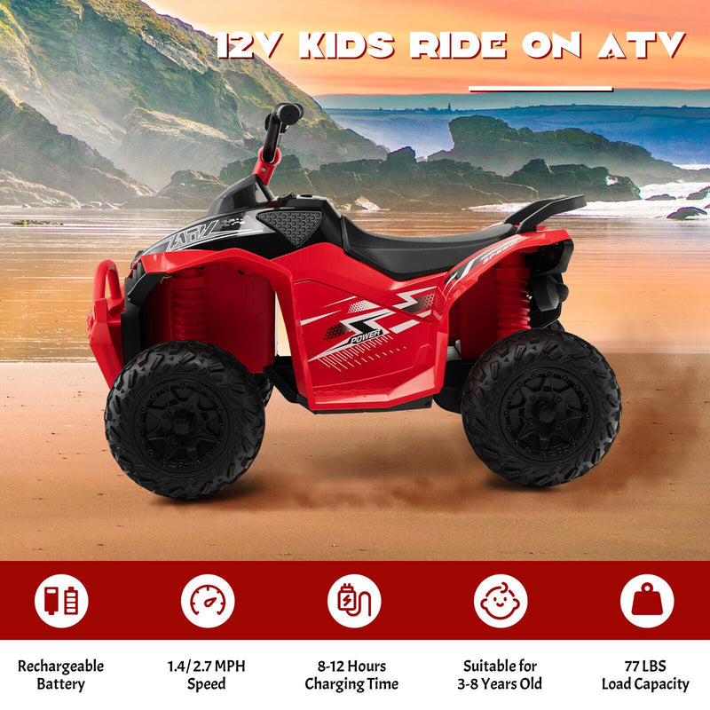 Red Kids Ride-on ATV with Headlights and Music - Powered by 12V Battery