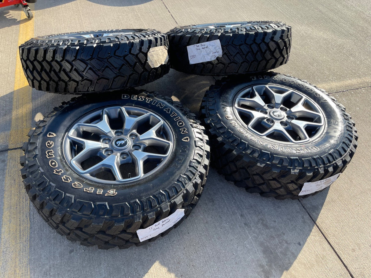 17" Ford Bronco wheels rims SASQUATCH 95229 10387 Ranger NEW FIRESTONE M/T Texas Truck Tire