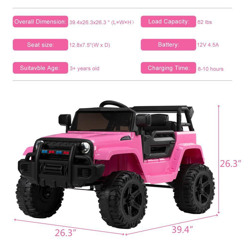 Electric 12V Pink Kids Ride-On Truck with 2.4G Remote Control and 3 Speed Modes