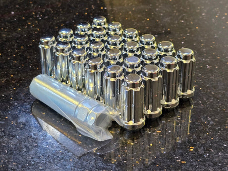 (24) 14x1.5 lug nuts chrome RAM 1500 Chevy Silverado GMC Sierra lugs Texas Truck Tire