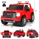 Licensed GMC 2-Seater Kids Ride On Truck with RC Control and Storage Box - Red