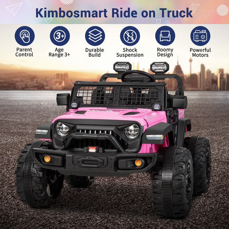 Kimbosmart 24V 4WD Children's Electric Ride-On Truck with Remote Control and Battery Level Alert