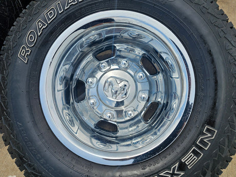 17" Dodge Ram 3500 Dually 8x200 wheels rims 2703 2704 OEM A/T tires Texas Truck Tire