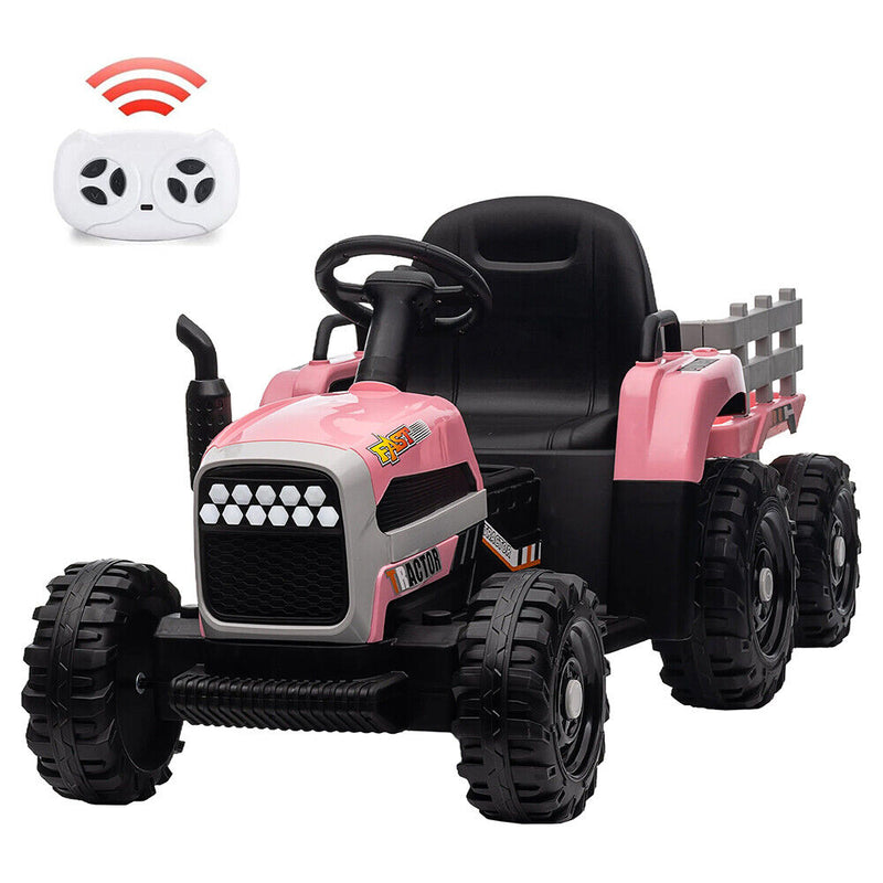Electric Pink Tractor and Trailer Ride-On Toy for Toddlers (12V)
