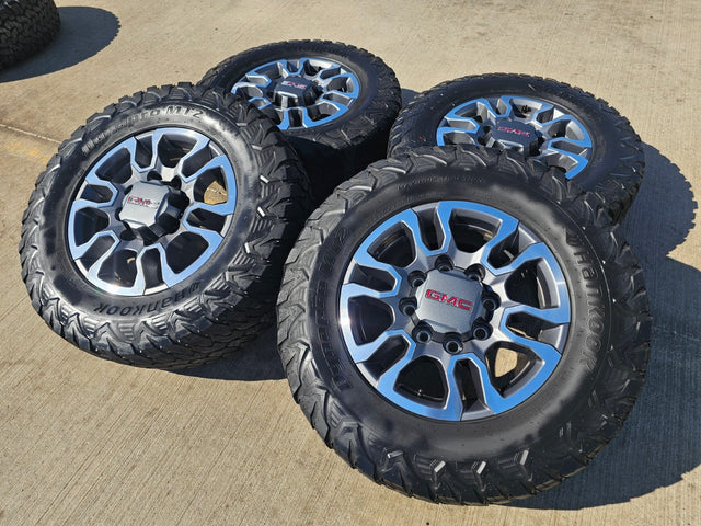 18" GMC Sierra AT4X Chevy Silverado 2500 3500 OEM 5949 wheels rims HANKOOK M/T2 Texas Truck Tire