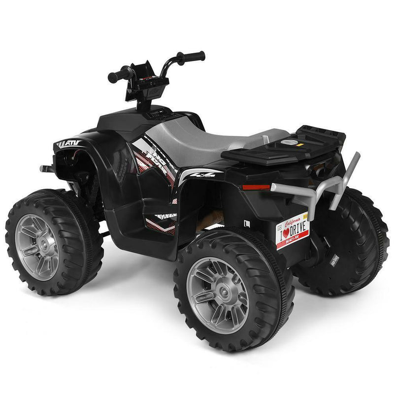 12V Electric ATV Quad for Kids with Music, LED Lights, and Black Finish