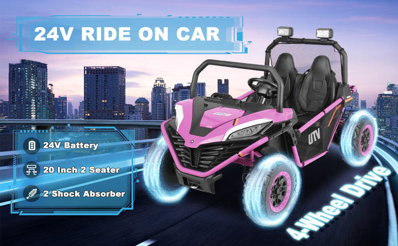 24V Kids 2-Seater Electric Ride-On UTV Truck with 4WD and 320W Motor, Remote Control