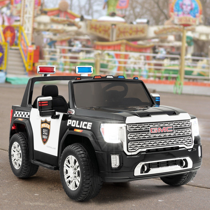 Licensed GMC Kids Ride On Police Car 2-Seater Truck with Remote Control and Music - 12V