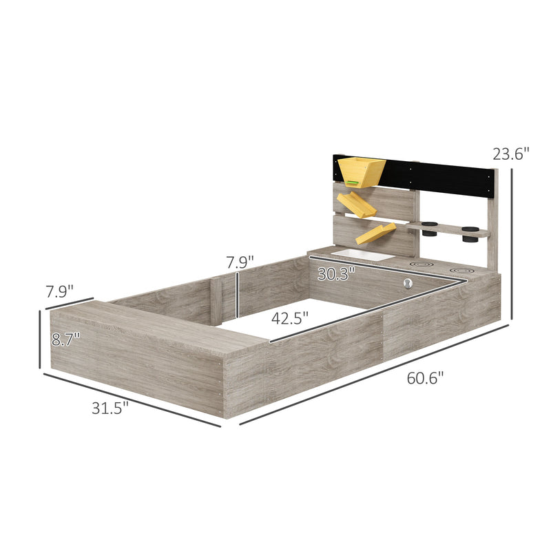 Wooden Sandbox with Liner and Kitchen Sink Design for Ages 3-7 Years Gray