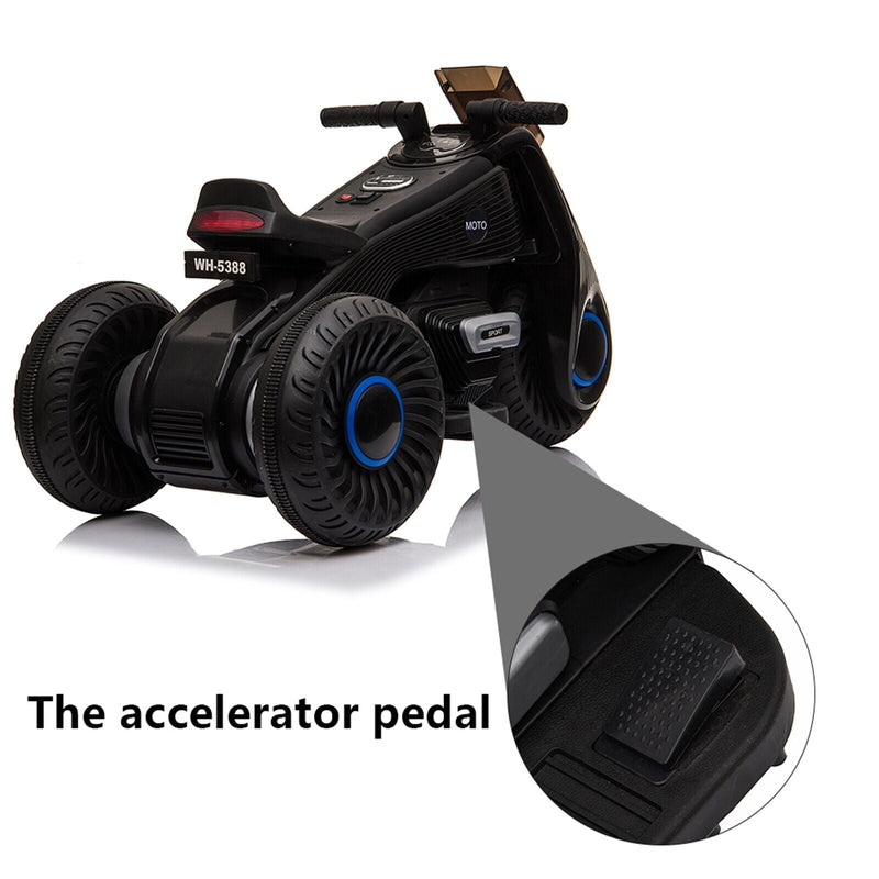 Black 3-Wheel Double Drive Electric Motorcycle for Kids