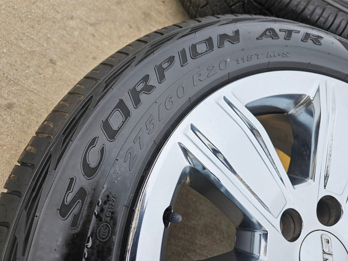 20" GMC Sierra Yukon DENALI OEM wheels rims 5752 chrome tires PIRELLI A/T Texas Truck Tire