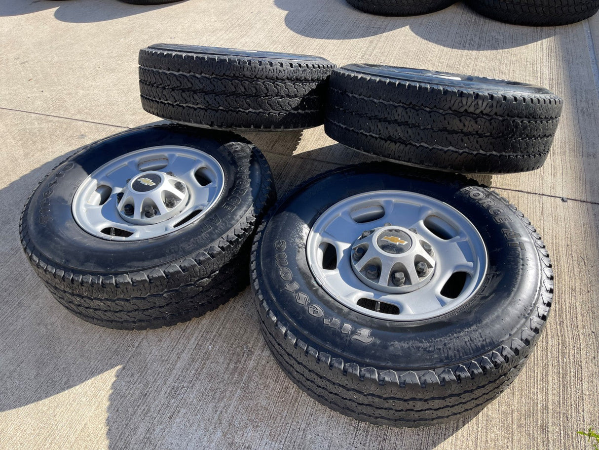 17" Chevy Silverado GMC Sierra 2500 OEM 8095 wheels rims FIRESTONE A/T Texas Truck Tire