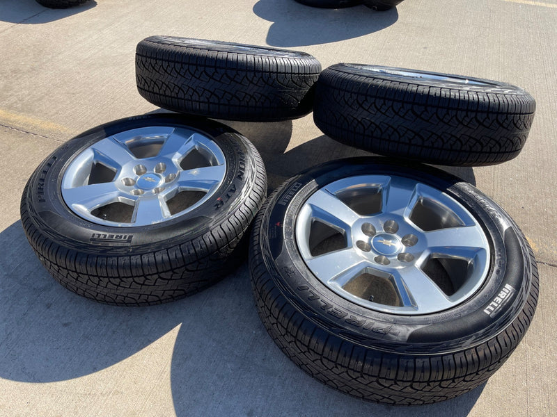 20" Chevy Silverado 1500 Tahoe Suburban OEM wheels rims 5652 tires PIRELLI A/T Texas Truck Tire