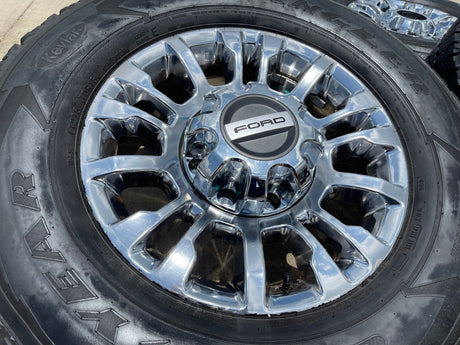 18" Ford F-250 F-350 OEM rims wheels 10290 chrome tires GOODYEAR WRANGLER A/T Texas Truck Tire