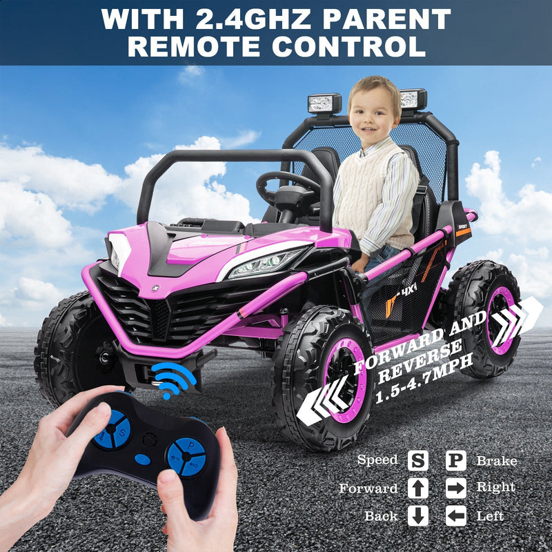 24V Kids 2-Seater Off-Road Ride-On UTV Car with 400W Motor, EVA Wheels, and Remote Control - Purple