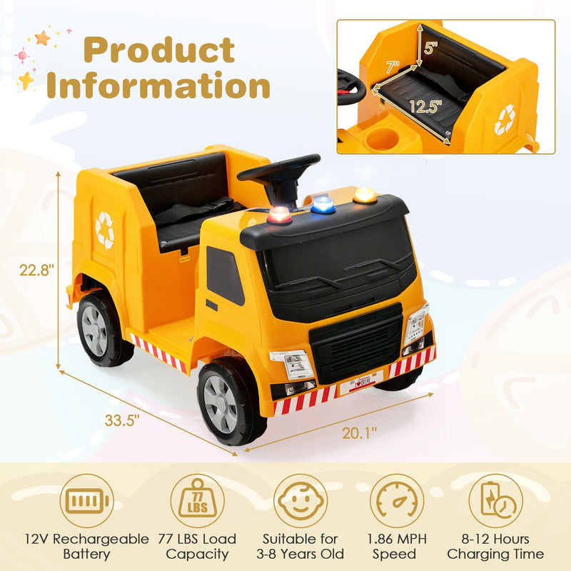 Interactive 12V Electric Recycling Garbage Truck Toy with Remote Control and Accessories