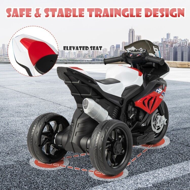 Electric Ride-On Motorcycle for Kids with Lights, Music, and 3 Wheels - Red