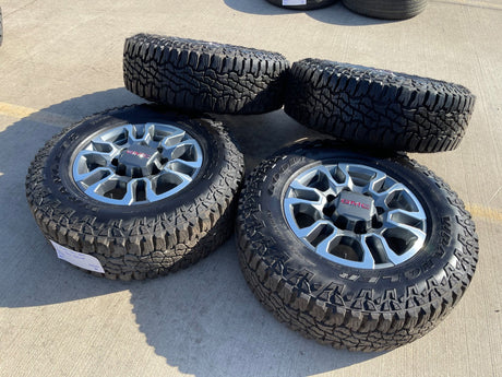 18" GMC Sierra AT4X Chevy Silverado 2500 3500 OEM 5949 wheels rims GOODYEAR A/T Texas Truck Tire