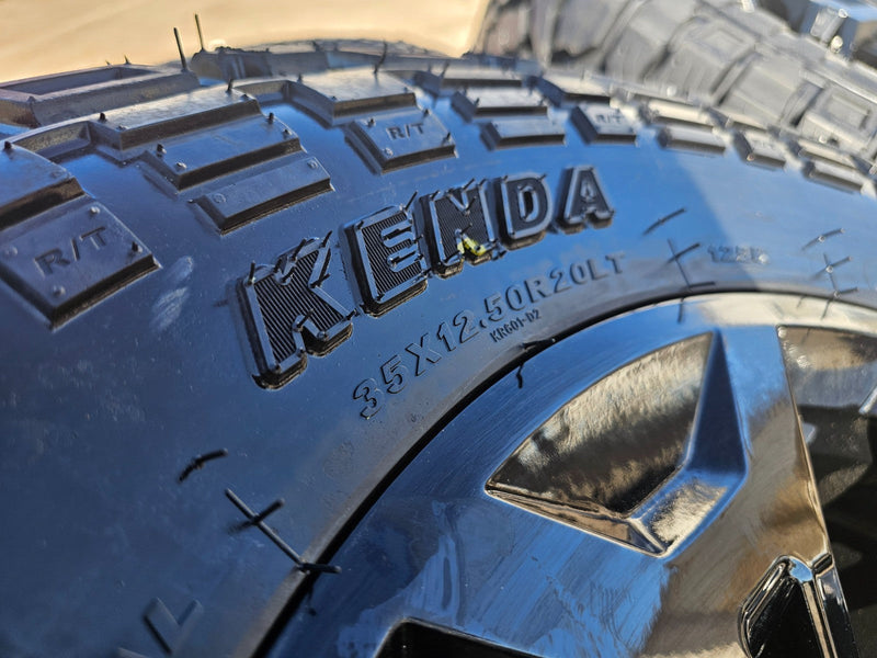 20" 20x9 Black Widow Chevy Silverado OEM GMC Sierra wheels rims 35" KENDA NEW Texas Truck Tire