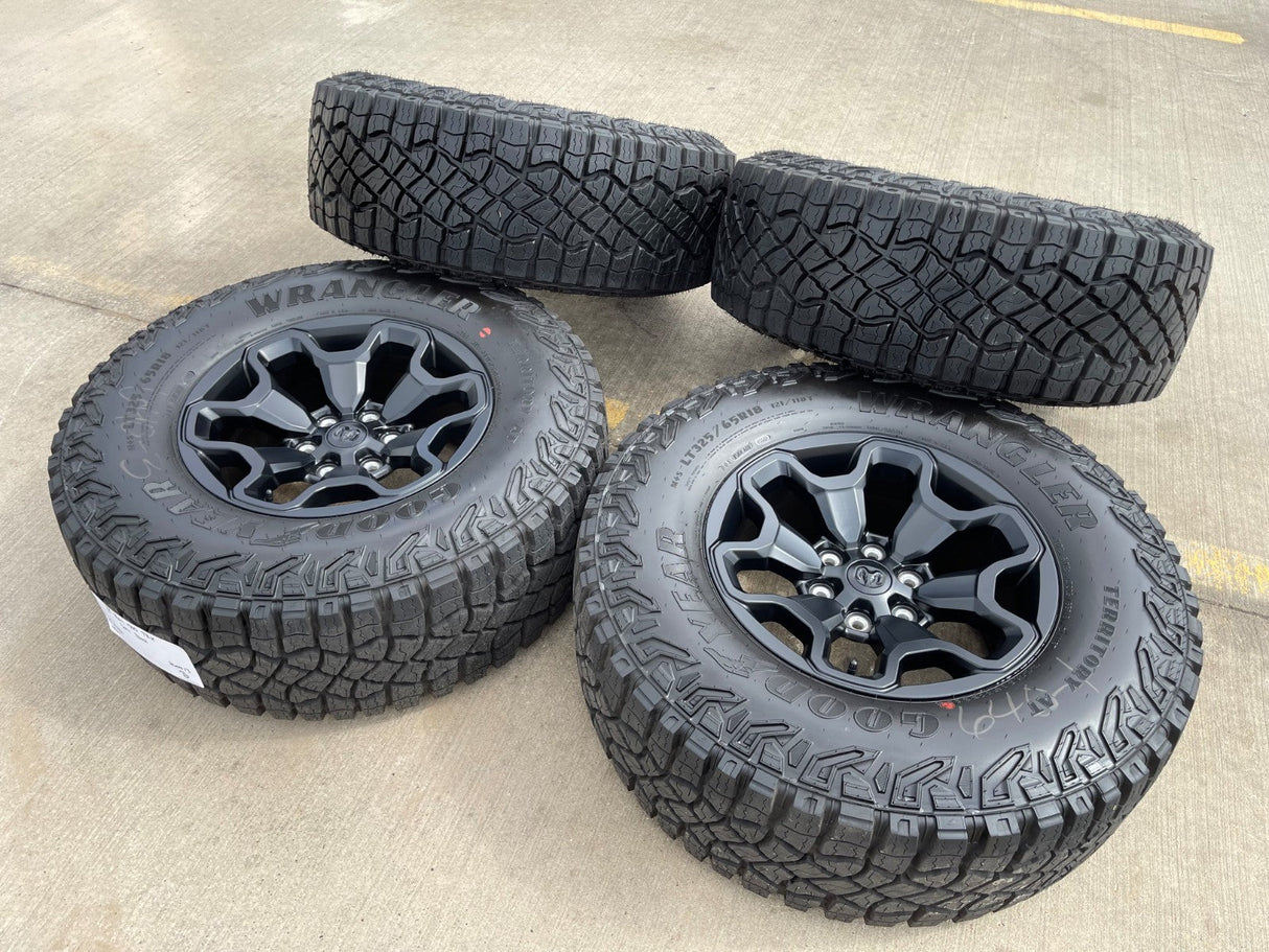 18" Dodge Ram 1500 TRX RHO Black OEM 66002 wheels rims TERRITORY A/T 35" NEW Texas Truck Tire