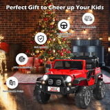 RC Electric Ride-On Toy Truck for Kids with 2 Seats and Storage Compartment - Red 12.6"