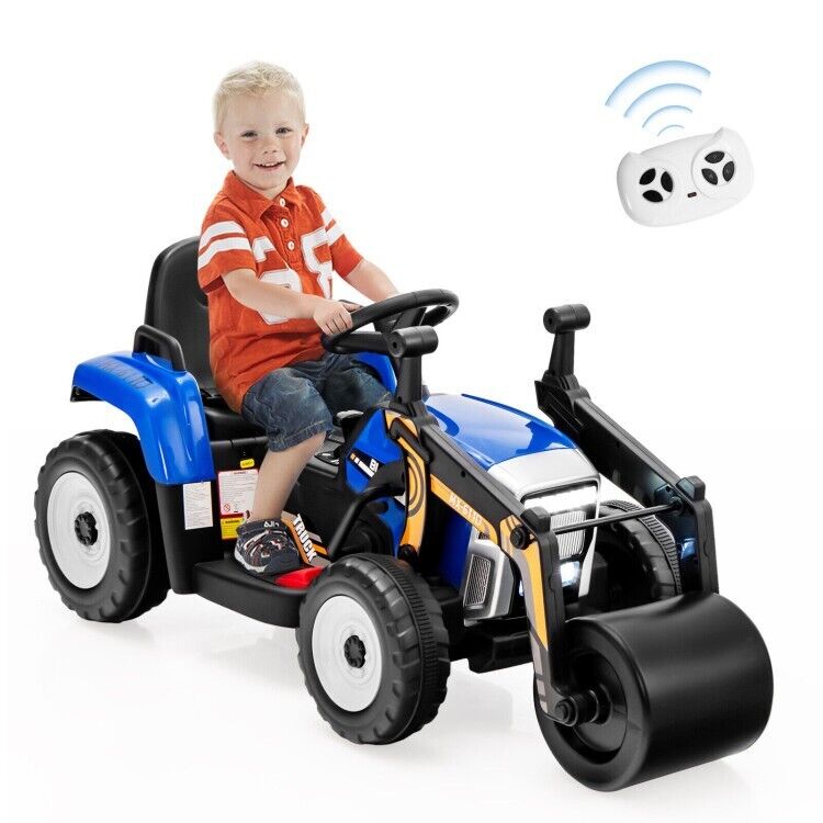 12V Electric Tractor for Kids with Remote Control, Music, and LED Lights - Blue