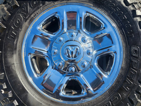 18" Dodge Ram 2500 3500 STEEL chrome OEM 2473 wheels rims TOYO M/T 35" Texas Truck Tire