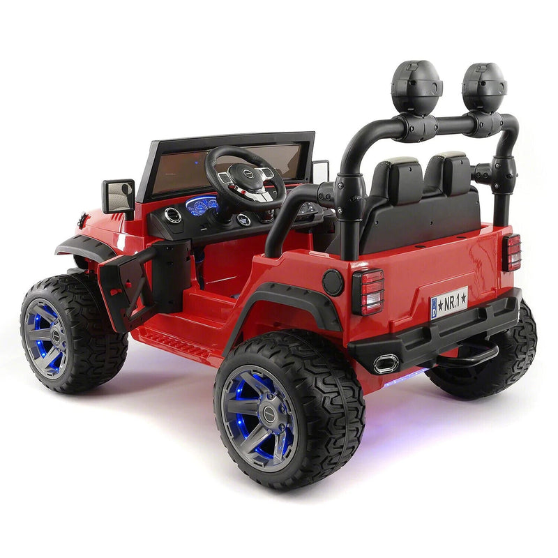 12V CHILDREN'S RIDE-ON JEEP TRUCK CAR, DUAL POWERFUL MOTORS, TWO SEAT CAPACITY, HIGH-GRIP TYRES, LED LIGHTS & REMOTE CONTROL