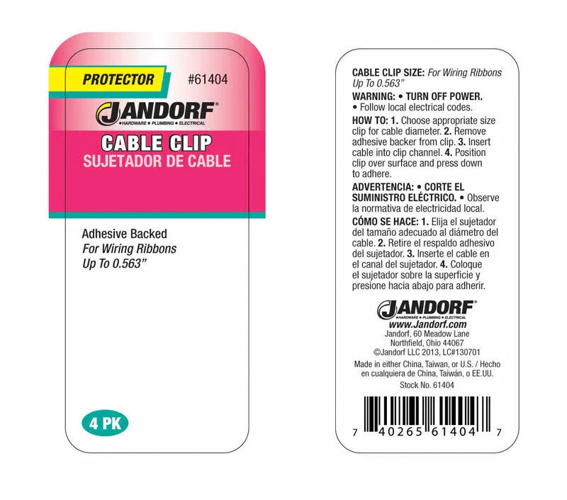 Cable Clip Adhesive .563 4 PK Jandorf
