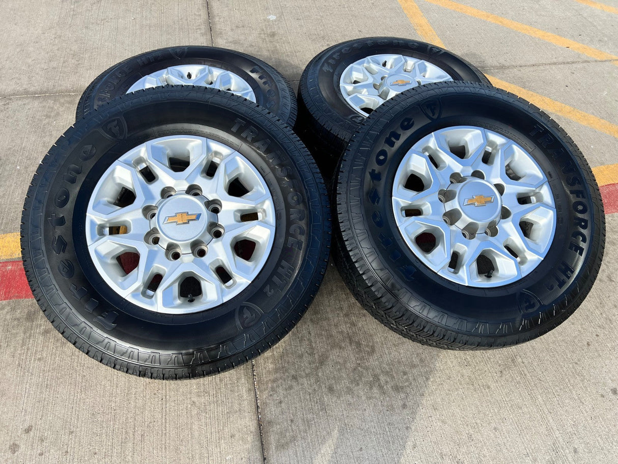 18" Chevy Silverado 2500 3500 OEM 5959 wheels rims FIRESTONE H/T2 Texas Truck Tire