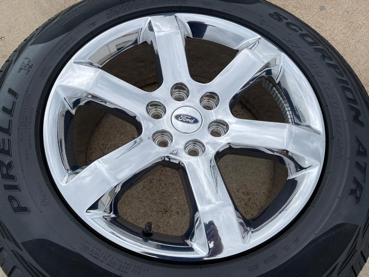 20" Ford F-150 OEM rim wheel CHROME 10347 Expedition spare PIRELLI A/T NICE Texas Truck Tire