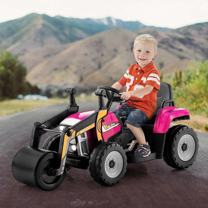 12V Electric Tractor for Kids with Remote Control, LED Lights, and Music - Pink