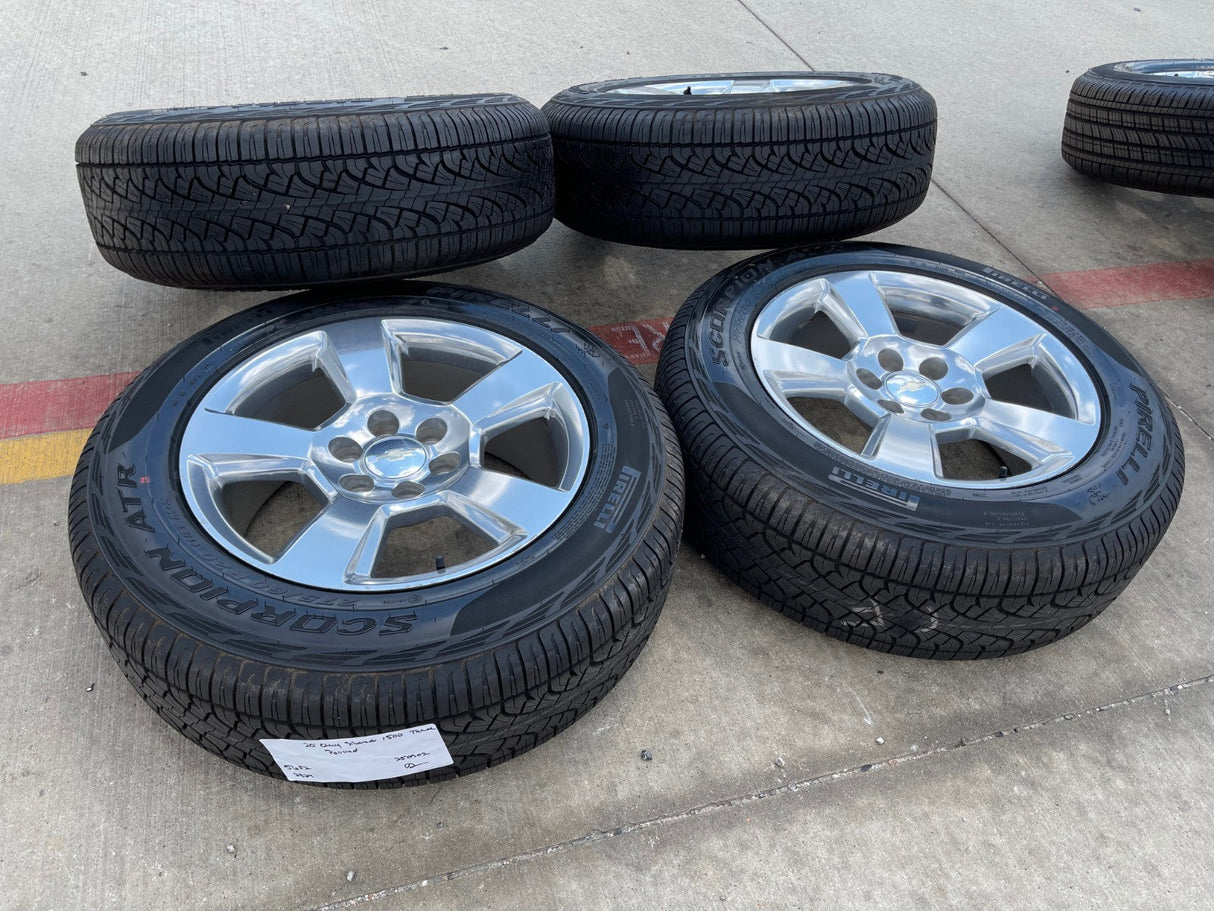 20" Chevy Silverado Tahoe Suburban OEM 5652 wheels rims tires PIRELLI A/T Texas Truck Tire