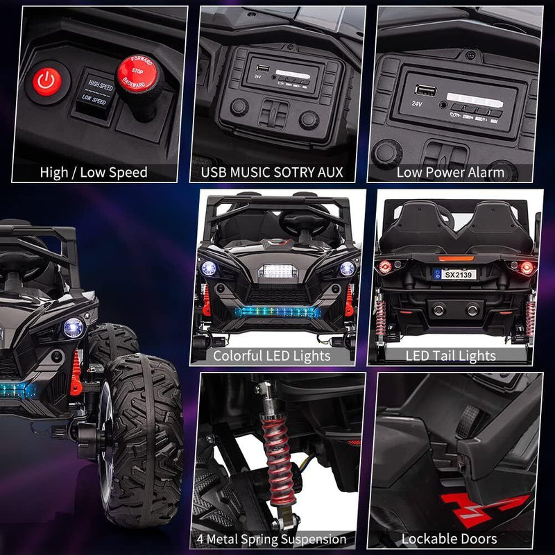 24V Kids Car Power Wheel Ride on UTV Vehicle with Remote Control and LED Light - Black