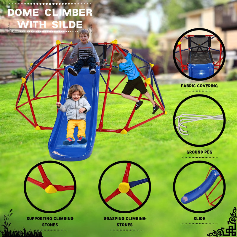 6ft Dome Climber with 1.2m Slide and Blue Climbing Stones for Ages 3+
