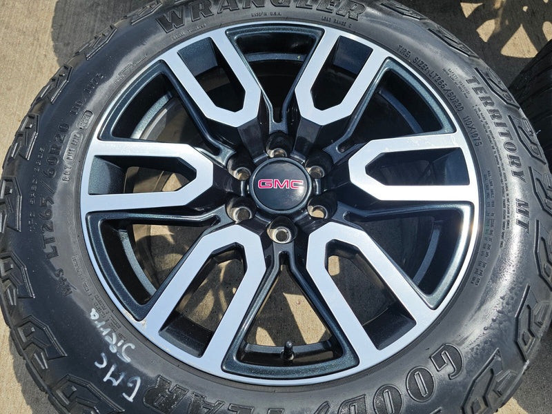 20" GMC Sierra Yukon AT4X Silverado OEM 5914 wheels rims TERRITORY M/T Texas Truck Tire