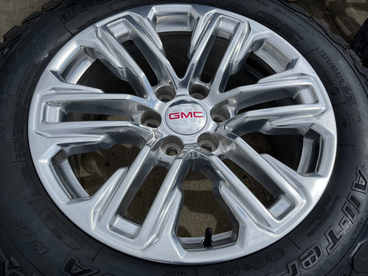 20" GMC Yukon Sierra Tahoe Silverado OEM 2120 14024 wheels rims BFG KO2 A/T 33" Texas Truck Tire