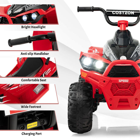 Electric 4-Wheeler Quad Car for Kids with MP3 Player and Lights - 12V Battery Powered