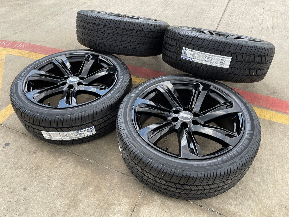 24" Cadillac Escalade V OEM wheels rims black tires 2024 2025 2026 NEW MICHELIN Texas Truck Tire