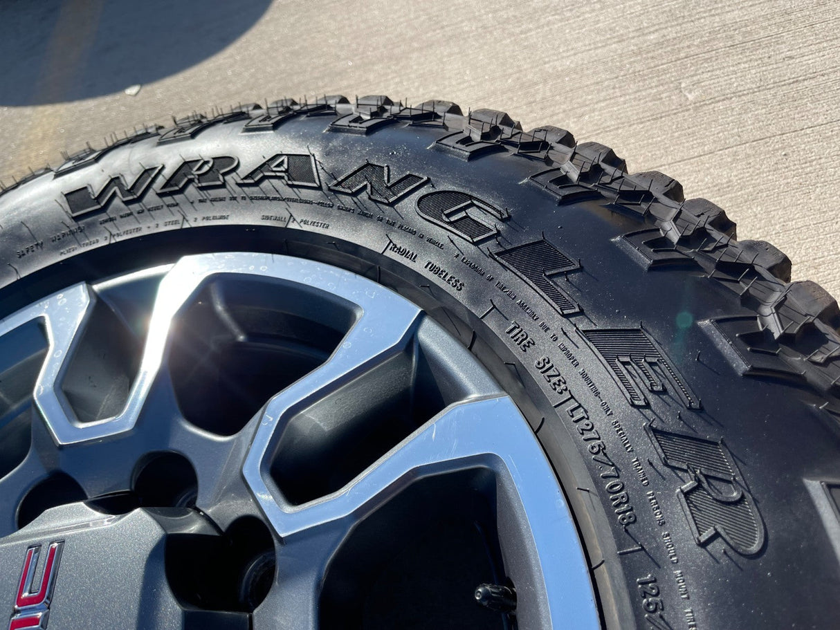 18" GMC Sierra AT4X Chevy Silverado 2500 3500 OEM 5949 wheels rims GOODYEAR A/T Texas Truck Tire