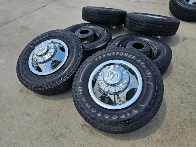 17" Dodge Ram 3500 Dually 8x200 wheels rims 2703 2704 OEM tires FIRESTONE A/T Texas Truck Tire