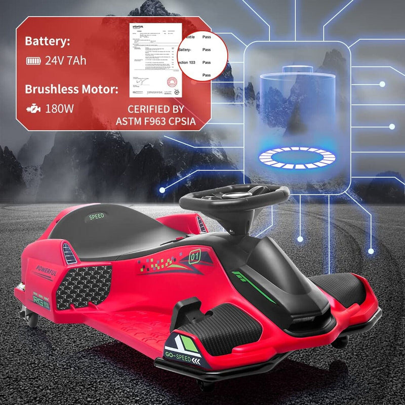 Electric Drifting Go-Kart for Kids - 24V Ride-On Car with Speeds Up to 7.5 mph