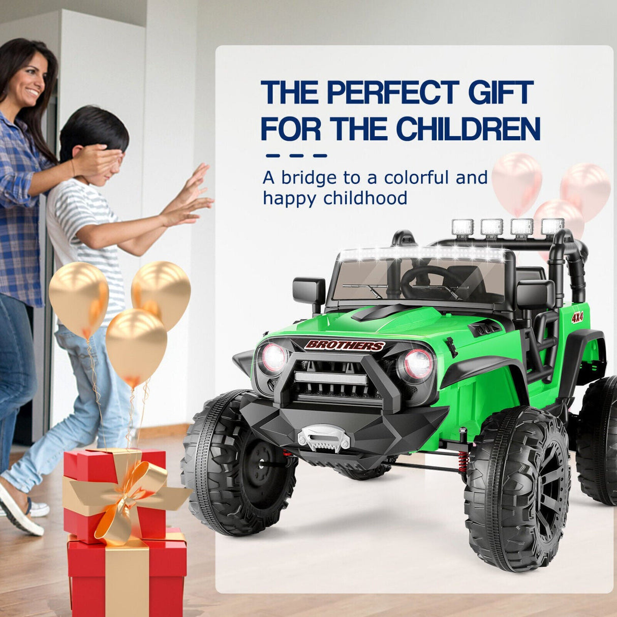 Electric 2-Seater Kids Jeep with 400W Motor, LED Lights, and 24V Battery