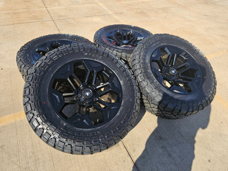 20" 20x9 Black Widow Chevy Silverado OEM GMC Sierra wheels rims 35" KENDA NEW Texas Truck Tire