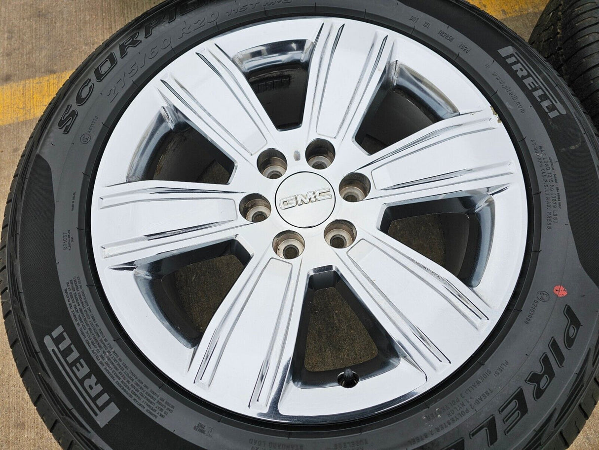 20" GMC Sierra Yukon DENALI OEM wheels rims 5752 chrome tires PIRELLI A/T Texas Truck Tire