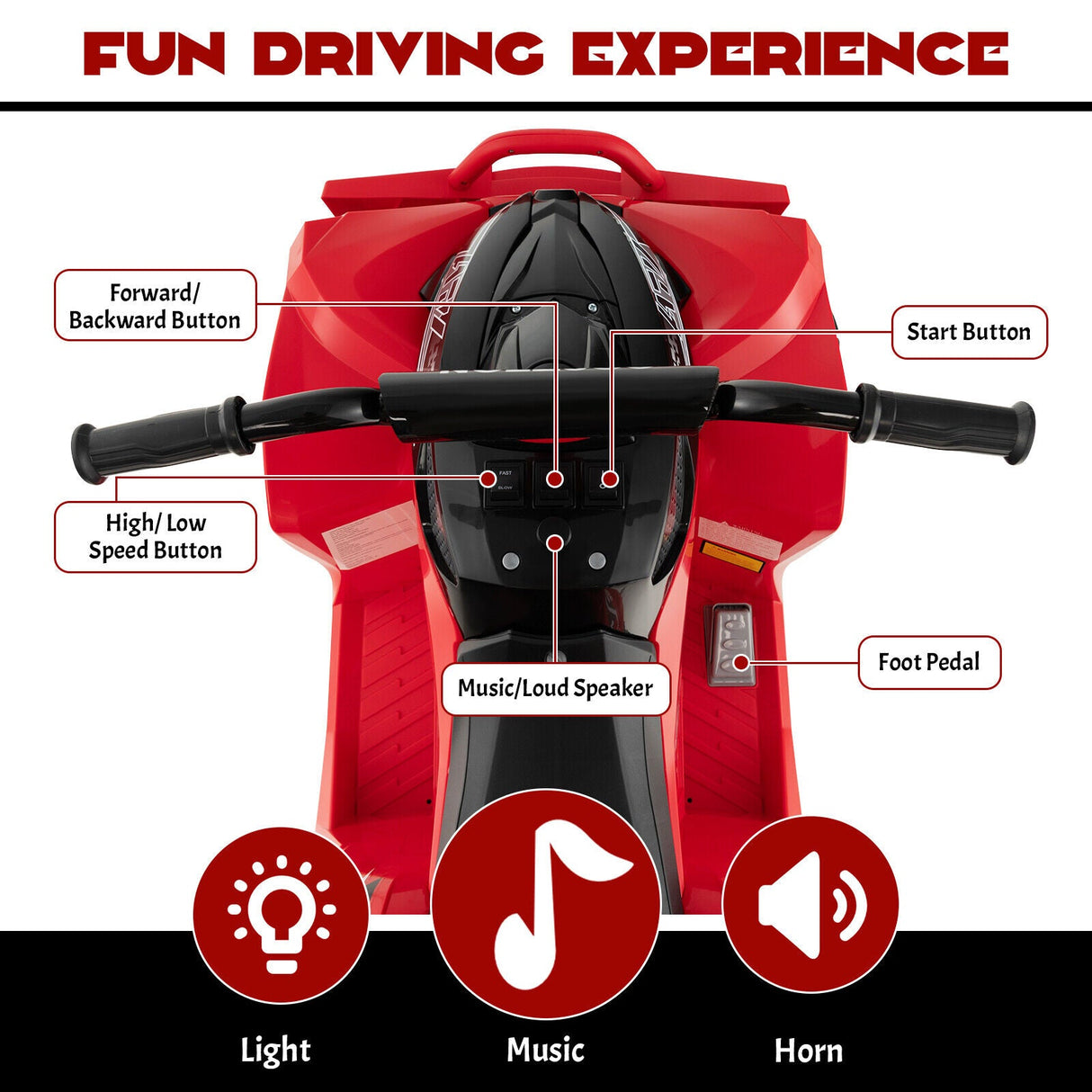 Electric 4-Wheeler Quad Car for Kids with MP3 Player and Lights - 12V Battery Powered