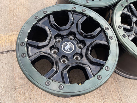 17" Ford Bronco SASQUATCH wheels rims BEADLOCK 10388 Ranger 2024 2025 2026 GREEN Texas Truck Tire