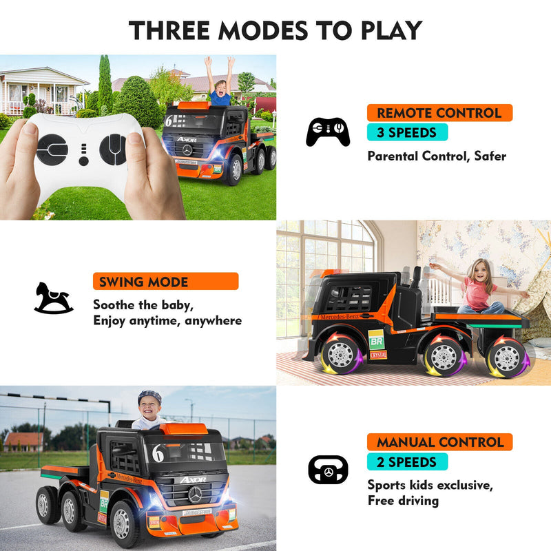 12V10AH Battery Kids Ride On Truck with Swing, Trailer, LED, MP3, and Bluetooth RC Features