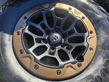 18" Dodge Ram 1500 TRX Beadlock OEM bronze RHO wheels rims 2735 tires NEW 35" Texas Truck Tire