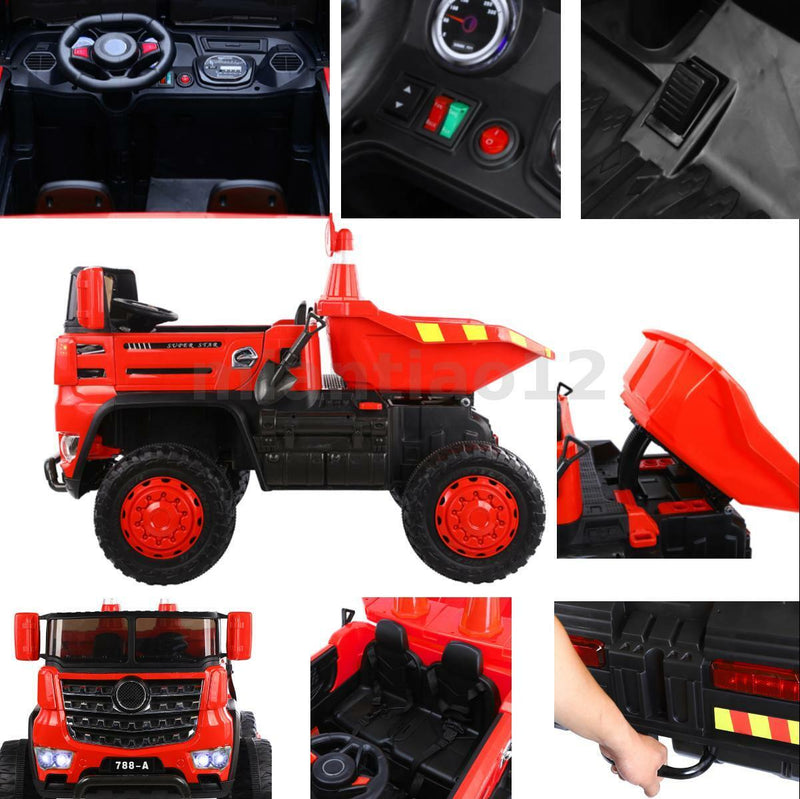 12V Electric Construction Toy - Dump Truck with Moving Bed and Shovel